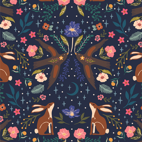 Moonlit Forest Dusk, Starling by Maureen Cracknell for Art Gallery Fabrics