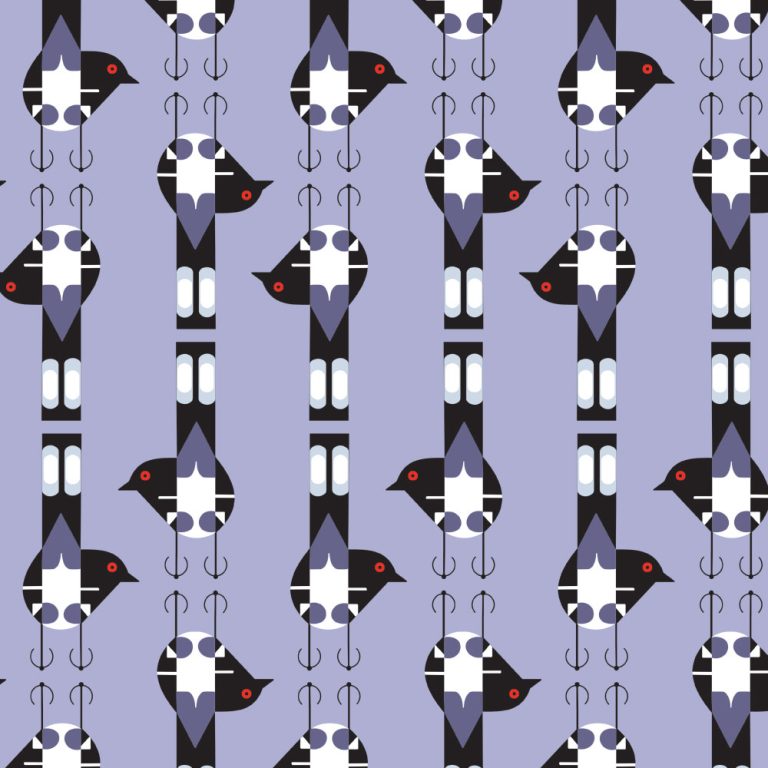 Spotted Tail Blackbird Lavender, Charley Harper Woodland Wonder for Birch Organic Fabrics